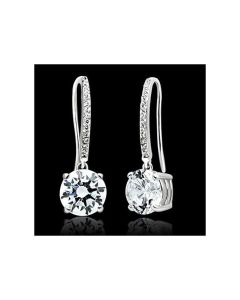JCE052 Rhodium 925 Sterling Silver Earrings with AAA Grade CZ in Clear