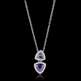 JCE607 Rhodium 925 Sterling Silver Chain Pendant with AAA Grade CZ in Amethyst